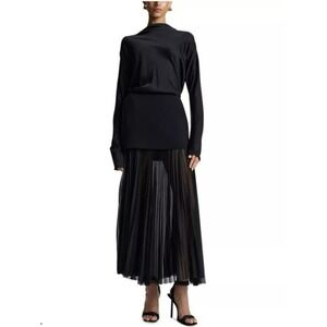 ALC Willa Minimalist Semi Sheer Maxi Skirt Womens 8 Pleated Edgy Designer Chic